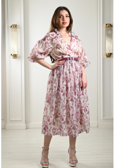 فستان ميدي بنقوشات زهور