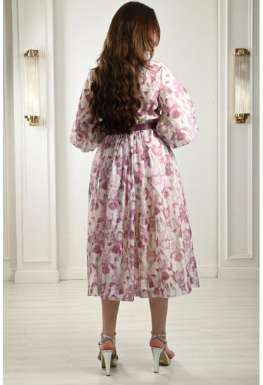 فستان ميدي بنقوشات زهور