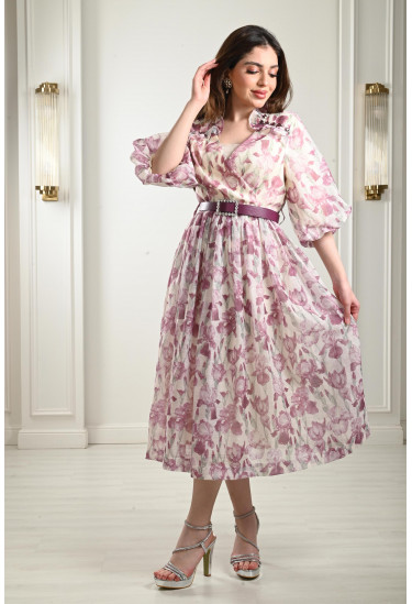 فستان ميدي بنقوشات زهور