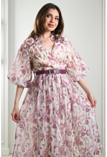 فستان ميدي بنقوشات زهور