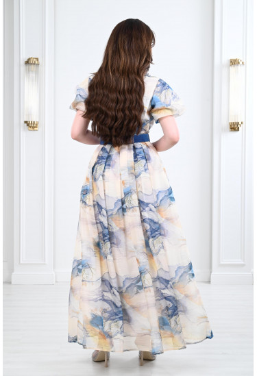 فستان طويل مزين بنقوش فستان طويل مزين بنقوش