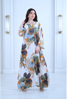 جلابية طويلة بتصميم وردي