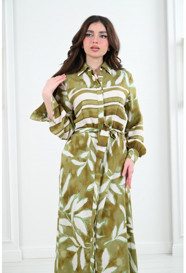 فستان طويل بحزام علي الخصر