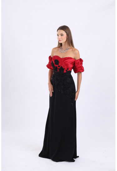 فستان سهرة أنيق اوف شولدر بتصميم مميز