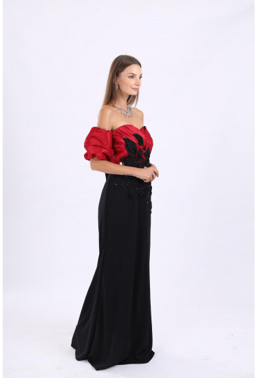 فستان سهرة أنيق اوف شولدر بتصميم مميز