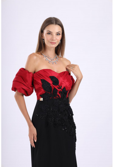 فستان سهرة أنيق اوف شولدر بتصميم مميز