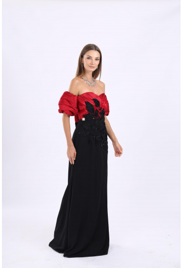 فستان سهرة أنيق اوف شولدر بتصميم مميز