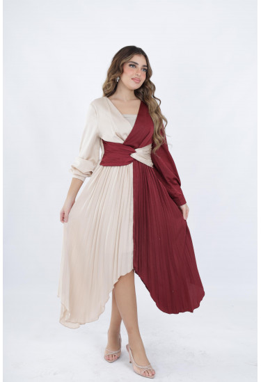 فستان حريري بتصميم كسرات أنيق