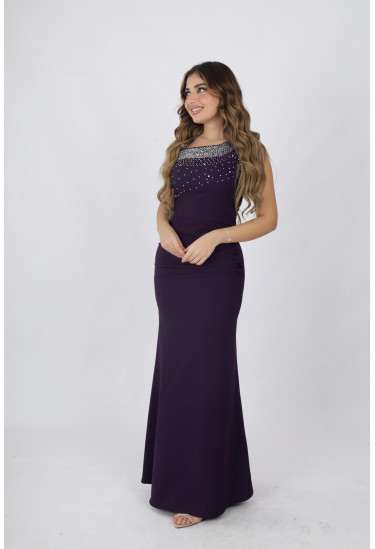 فستان سهرة أنيق بكتف واحد وتطريز لامع  