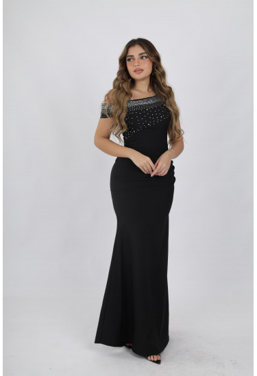 فستان سهرة أنيق بكتف واحد وتطريز لامع  