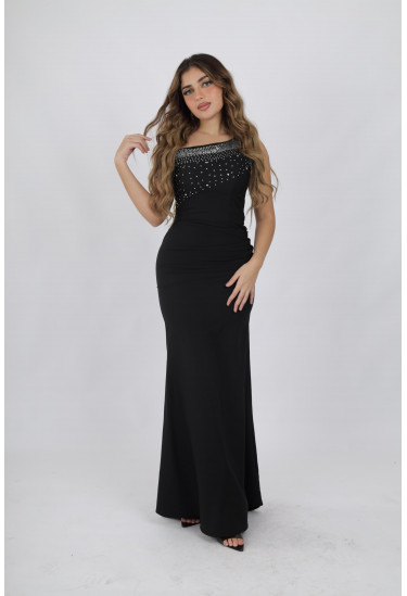 فستان سهرة أنيق بكتف واحد وتطريز لامع  