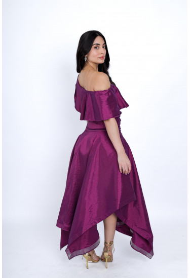 فستان سهرة أنيق بتصميم كتف واحد وكشكش فاخر   