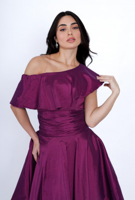 فستان سهرة أنيق بتصميم كتف واحد وكشكش فاخر فستان سهرة أنيق بتصميم كتف واحد وكشكش فاخر