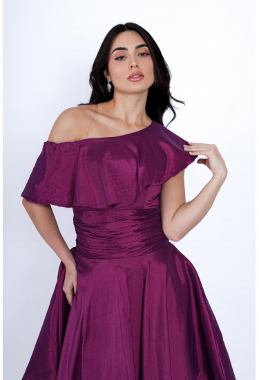 فستان سهرة أنيق بتصميم كتف واحد وكشكش فاخر   