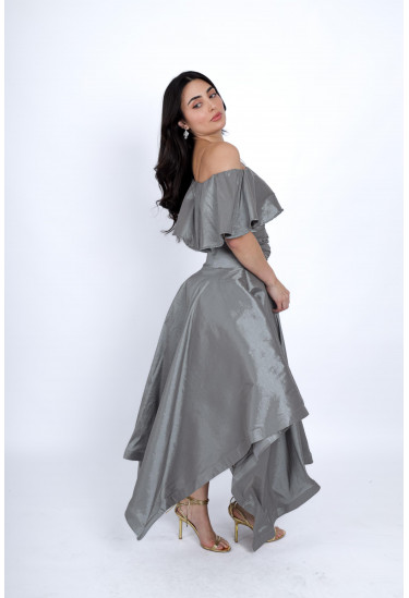 فستان سهرة أنيق بتصميم كتف واحد وكشكش فاخر   