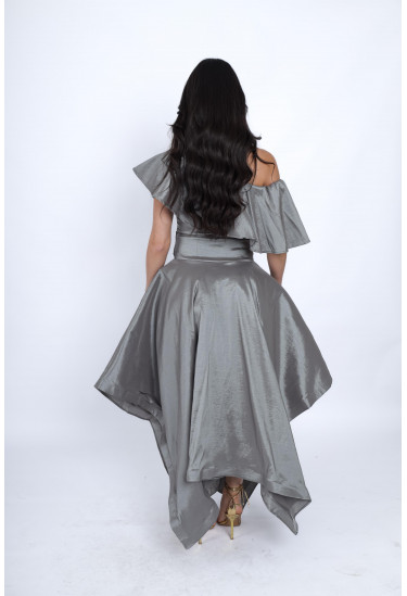 فستان سهرة أنيق بتصميم كتف واحد وكشكش فاخر   