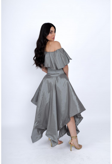 فستان سهرة أنيق بتصميم كتف واحد وكشكش فاخر   