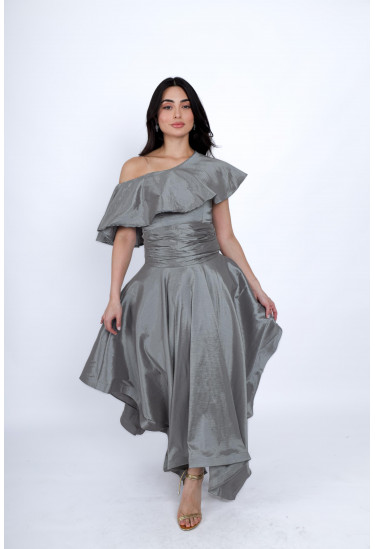 فستان سهرة أنيق بتصميم كتف واحد وكشكش فاخر   