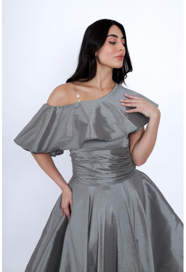 فستان سهرة أنيق بتصميم كتف واحد وكشكش فاخر   