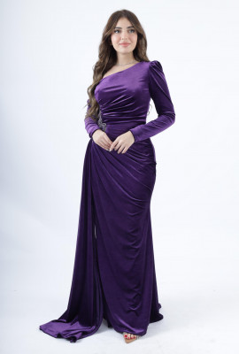 فستان سهرة كتف واحد مع تطريز