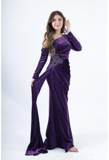 فستان سهرة كتف واحد مع تطريز