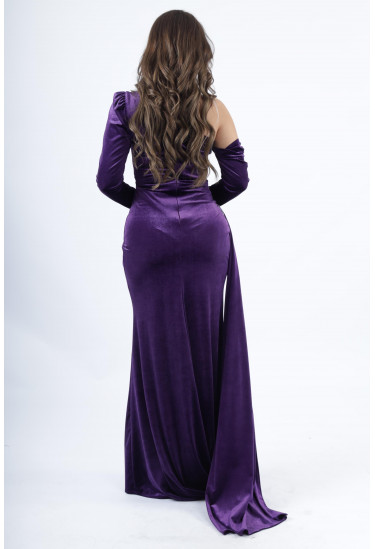 فستان سهرة كتف واحد مع تطريز