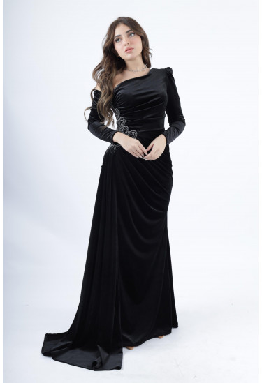 فستان سهرة كتف واحد مع تطريز