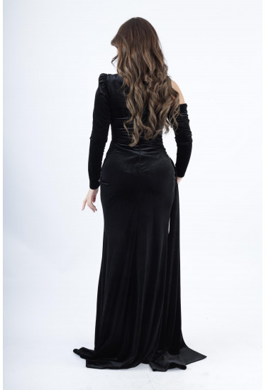 فستان سهرة كتف واحد مع تطريز