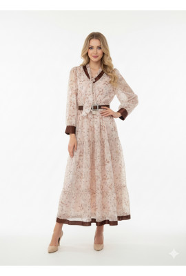 فستان ماكسي زهري ناعم بتفاصيل مخملية