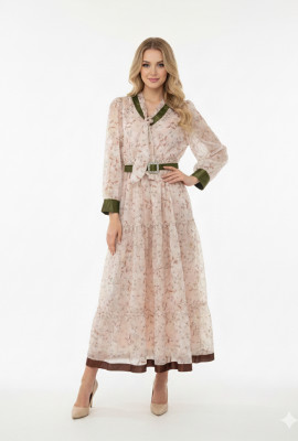 فستان ماكسي زهري ناعم بتفاصيل مخملية