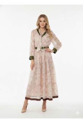 فستان ماكسي زهري ناعم بتفاصيل مخملية