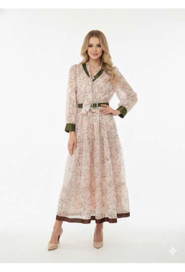 فستان ماكسي زهري ناعم بتفاصيل مخملية