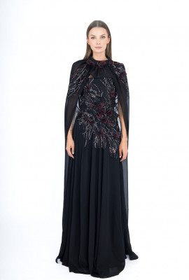  فستان سواريه فخم بكاب شيفون وتطريز راقى