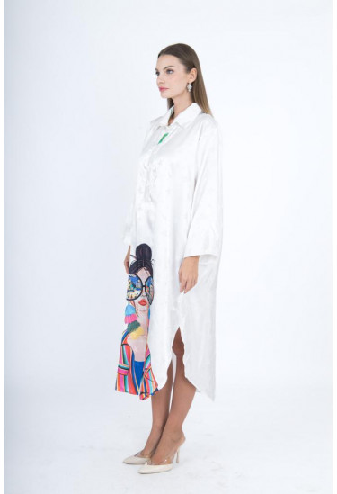 جلابيه ساتان بتصميم عصري مطبوع برسمة فنية ملونة