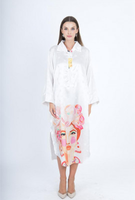 جلابية حرير بتصميم فني عصري مطبوع 