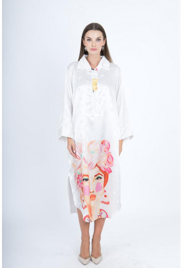 جلابية حرير بتصميم فني عصري مطبوع 