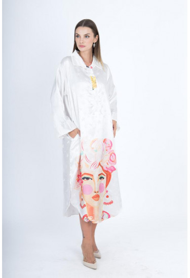 جلابية حرير بتصميم فني عصري مطبوع 