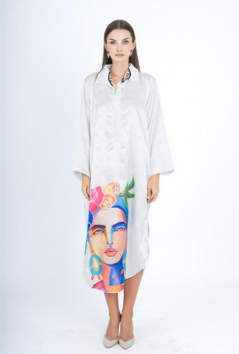 جلابيه ساتان برسومات فنية ملونة