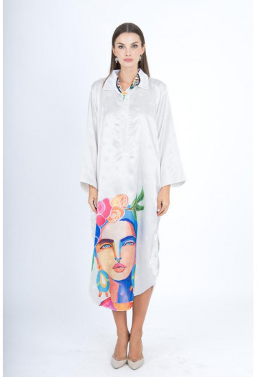 جلابيه ساتان برسومات فنية ملونة