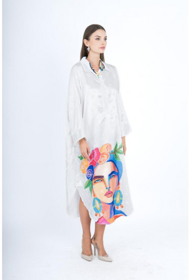 جلابيه ساتان برسومات فنية ملونة