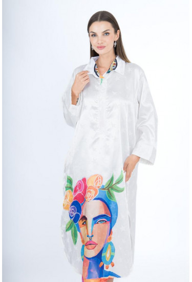 جلابيه ساتان برسومات فنية ملونة