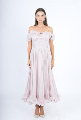 فستان سهرة أنيق بتصميم كورسيه وزهور بارزة