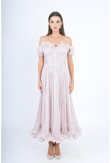 فستان سهرة أنيق بتصميم كورسيه وزهور بارزة