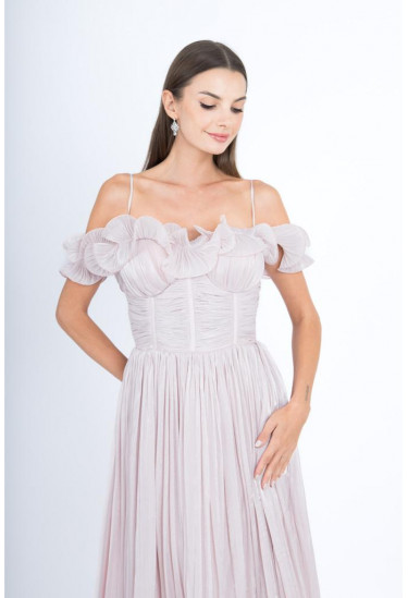 فستان سهرة أنيق بتصميم كورسيه وزهور بارزة