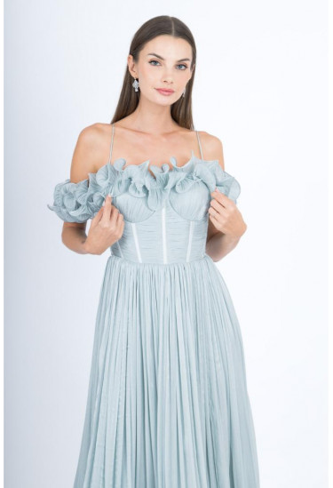 فستان سهرة أنيق بتصميم كورسيه وزهور بارزة