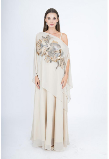  فستان سهرة بتصميم أنيق مطرز بالخرز اللامع