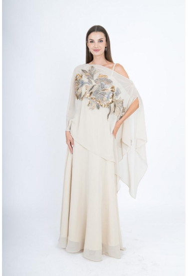  فستان سهرة بتصميم أنيق مطرز بالخرز اللامع