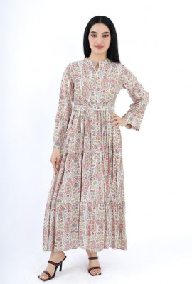 فستان طويل مشجر بنقشة بيزلي أنيقة وأكمام طويلة