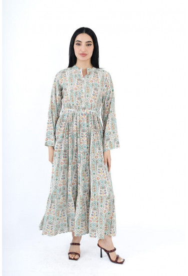 فستان طويل مشجر بنقشة بيزلي أنيقة وأكمام طويلة