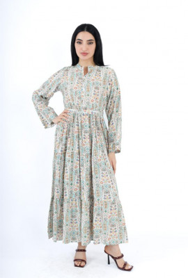 فستان طويل مشجر بنقشة بيزلي أنيقة وأكمام طويلة